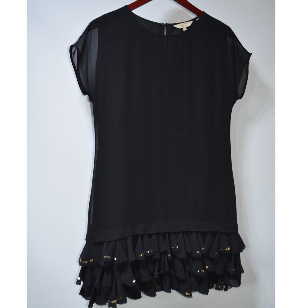 Ted Baker London Black Sheer Blouse Ruffle Hem Sequin Detail Size 1